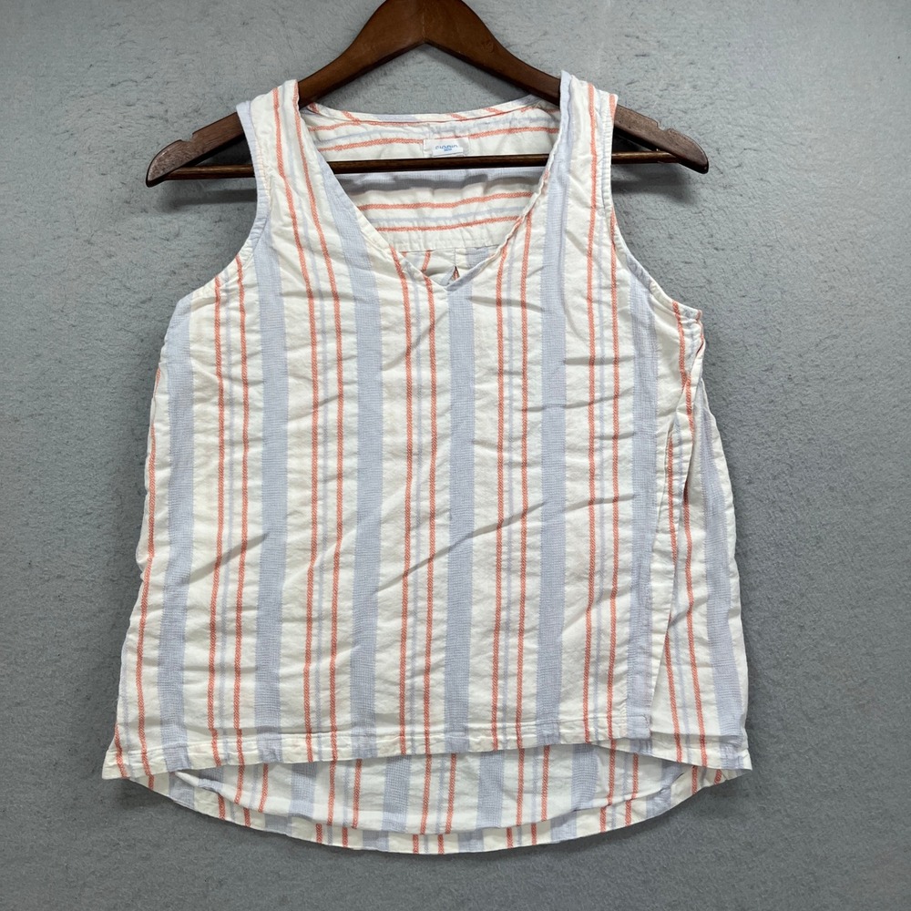Sigrid Olsen Tank Top Womens Small Orange Blue Striped Sleeveless V-Neck Coastal